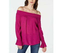 INC Womens S Magenta Flame Pink Smocked Long Sleeve Off The Shoulder Top NWT - £19.07 GBP