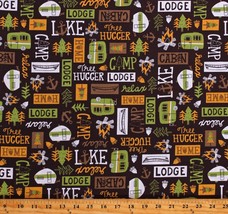Cotton Camping Campers Lodge Campfires Brown Fabric Print by the Yard D770.92 - £10.35 GBP