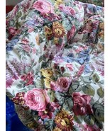 Used Ralph Lauren QUEEN Sized Comforter Allison Floral w Blue Bows 1 sid... - $134.47 CAD