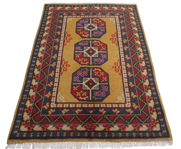4x6 Gold Afghan Tribal Bokhara Handmade Geometric Wool Area Rug - £382.83 GBP