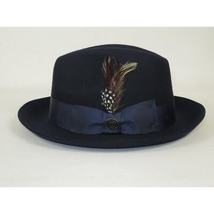 Men Bruno Capelo Fedora Hat Wool 100% Fine Australian Wool Marco MC941 Navy image 5