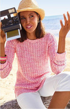 Talbots Cotton Open Stitch Sweater Women&#39;s Size Medium Space Dye Pink Coral - £18.69 GBP
