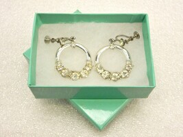 Silver Tone Dangling Hoop Earrings, White Crystals, Fashion Jewelry, JWL... - $9.75