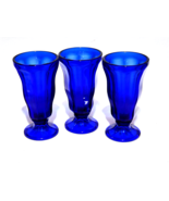 Vintage Anchor Hocking COBALT BLUE FOUNTAINWARE Paneled Soda Tumbler - Set Of 3 - $17.80