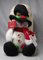 Snowman Plush Holding Let It Snow Sign Black Hat Decorative Figure - £6.77 GBP