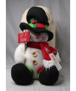 Snowman Plush Holding Let It Snow Sign Black Hat Decorative Figure - £6.84 GBP