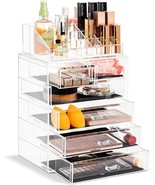 Acrylic Cosmetics Makeup and Jewelry Storage Organizer Case Display with... - £44.65 GBP