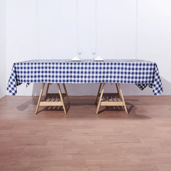 Navy Blue - Polyester - 60x102&quot; Rectangle Tablecloths Perfect Picnic Checkered - £24.26 GBP