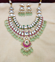 Indian Bollywood Style Gold Plated Pachi Kundan Choker Necklace Jewelry Set - £225.10 GBP