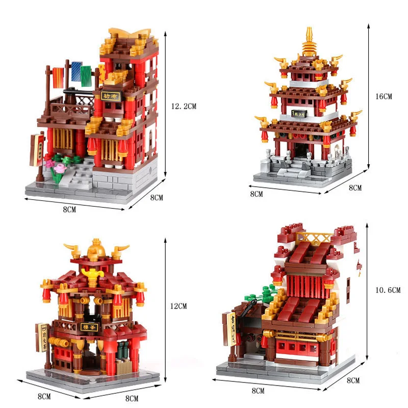 creative Chinatown city street view moc block Streetscape Chinese teahouse clo - £93.66 GBP