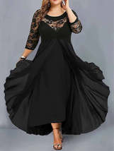 Women Plus Size Elegant Lace 3/4 Sleeve Lace Chiffon Formal Long Maxi Dress - £27.56 GBP