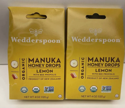 2x Wedderspoon Organic Manuka Honey Drops, Lemon &amp; Bee Propolis, 20 Coun... - $20.74