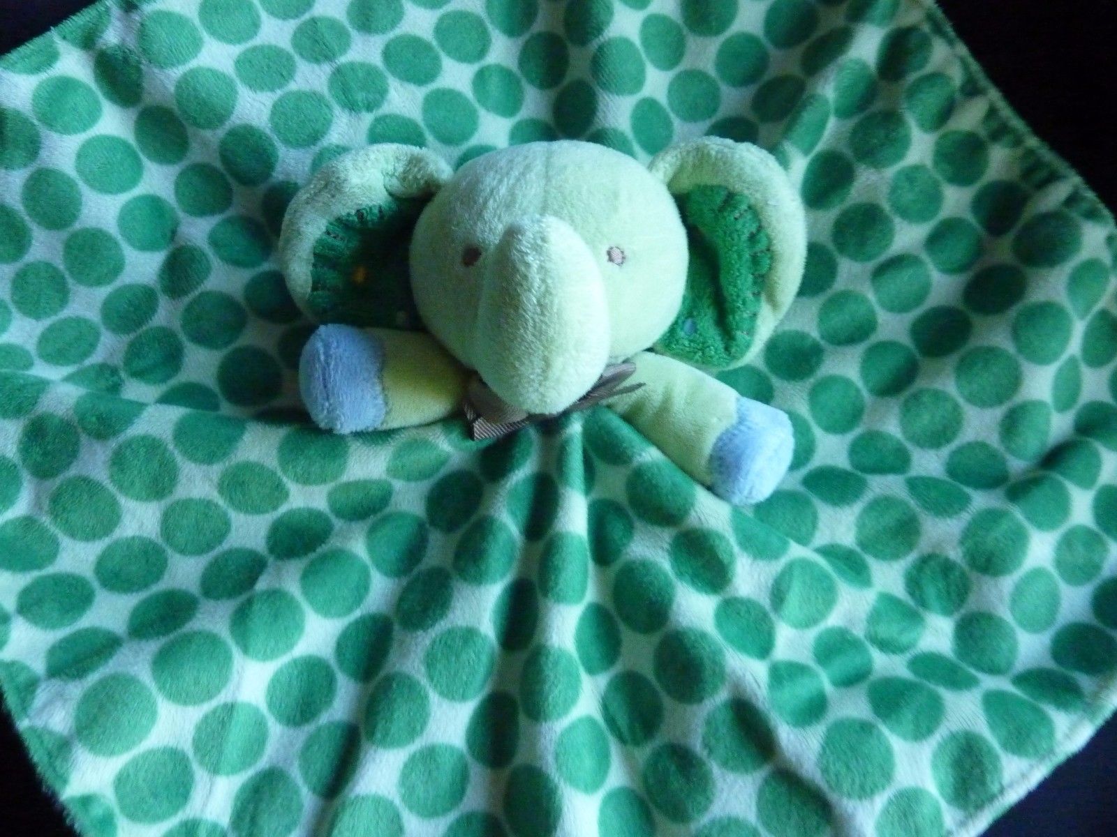 Primary image for Carters Elephant Green Blue Security Blanket Lovey Velour Satin Polka Dots