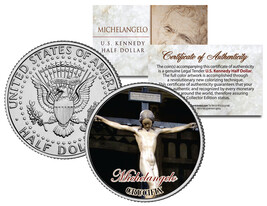 MICHELANGELO * CRUCIFIX * Jesus Christ Sculpture JFK Half Dollar U.S. Coin - €11,17 EUR