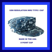 New Nwu Type I Working Usn Us Navy 8 Point Cap Blue Digital Blueberry All Sizes - £26.61 GBP