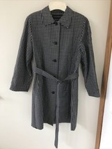 Portrait Black White Cotton Checkered Plaid Belted Trench Over Rain Coat... - $49.99