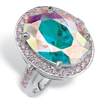Womens Aurora Borealis Pink Round Cut Sterling Silver Ring Size 6,7,8,9,10 - £157.31 GBP