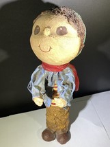 14” Christmas Folk Art Boy Made on Soda Bottle In Scarf Caroling - £10.96 GBP