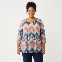 Catherines Popover Linen Blend Blouse Size 3X Southwestern Tasseled 3/4 ... - $17.42