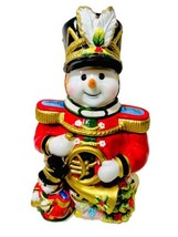 Service Merchandise Vtg 1980&#39;s Christmas Snowman Band Uniform Ceramic Cookie Jar - £37.35 GBP