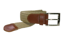 4001 1.5&quot; WIDE BEIGE ELASTIC BRAIDED STRETCH GOLF BELT FOR MEN - $12.00+