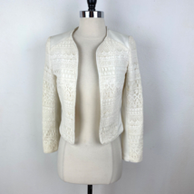 H&amp;M White Ivory Crochet Lace Open Front Blazer Bolero Jacket Size 2 Line... - $24.70