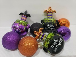 8pc Halloween Purple Black TRICK OR TREAT Cauldron Witch Legs Ornaments 3.5&quot;  - £19.39 GBP