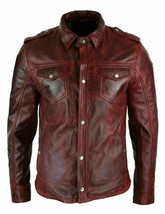 Men sheepskin red leather shirt designer party wear men leather jacket shirt #30 - £127.00 GBP+