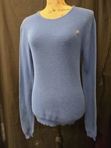 Vintage Pierre Cardin Cotton Stretch Rib Knit Blue Sweater Size M - £8.33 GBP