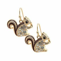 Squirrel Earrings Dangle Gold Enamel Drop Jewelry Forest Animal Lover Chipmunk - £19.22 GBP
