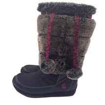 Timberland Winterberry Faux Fur Leather Boots Tall Black Girls Youth 4.5 - £54.17 GBP