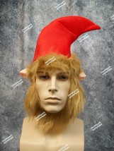 Instant Elf Red Costume Hat w/ Furry Beard Fabric Ears Christmas Santa&#39;s Helper - £7.83 GBP