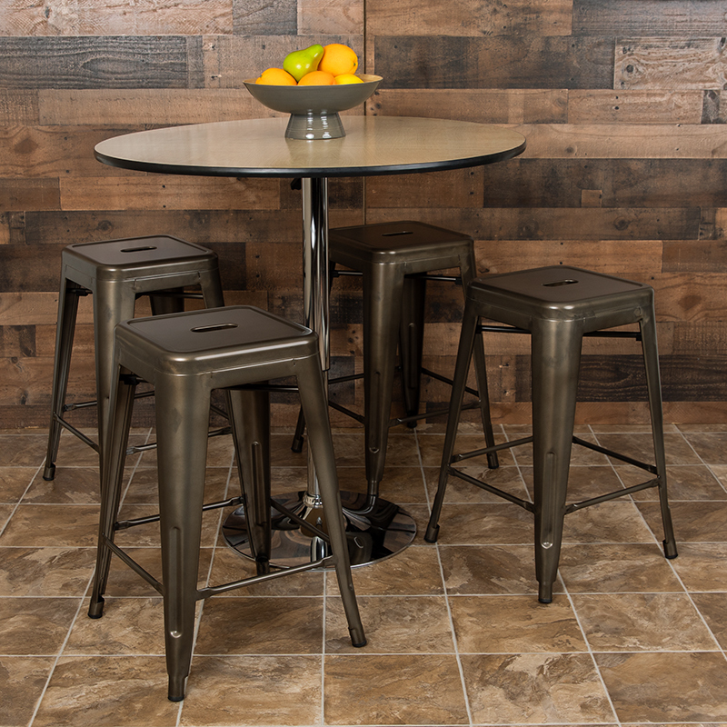 Gray 24" High Metal Stool 4-ET-31320-24-GN-R-GG