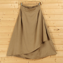 Khaki Cotton Linen Wrap Skirts Women One Size A Line Long Casual Skirt image 1