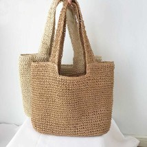 Women Straw Shoulder Boho Handle Tote Retro Summer Beach Rattan Handbag_ - £23.18 GBP