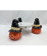 Halloween Pumpkin In Witch Hat Candle Holder Candy Corn - $21.78