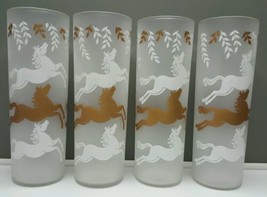 MCM set of 4 Libbey Frosted White and Gold Tall Iced Tea Glasses Horses UNUSED - £27.41 GBP