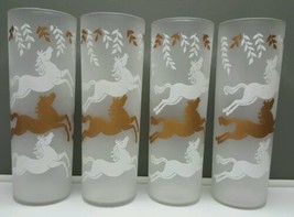 MCM set of 4 Libbey Frosted White and Gold Tall Iced Tea Glasses Horses UNUSED - £26.70 GBP