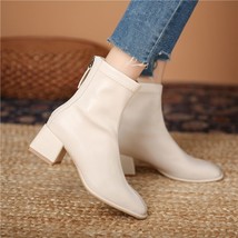 Beige French Short Boots Women Thin Thin Boots Thick Heel Square Toe High Heels  - £31.13 GBP
