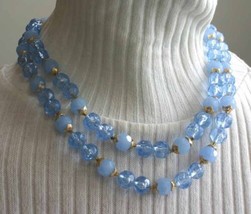 Fabulous Shades of Ice Blue 2-Strand Acrylic Gold-tone Necklace 1960s vi... - £14.19 GBP