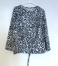 Olivia Rae Womens Sz L Black White Leopard Long Sleeve Tie Sweatshirt - £10.93 GBP