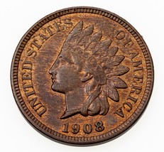 1908 1C Indiano Cent IN Bu Condizioni, Rosso Marrone Colore, Near Mint, ... - $89.08