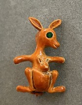 Vintage Kangaroo Brooch w/ Joey Baby In Pouch Painted Enamel Green Cryst... - $11.88