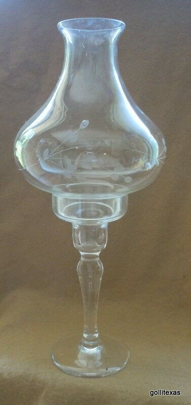 Primary image for Beautiful Clear Glass Hurricane 2 Pieces 14" Etched Candle Holder