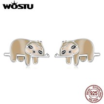 WOSTU 2021 925 Silver Animals Cute Brown Sloth Stud Earrings For Women Fashion P - £16.06 GBP