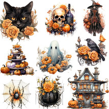 Gothic Halloween Stickers Girl Black Cat Crow Flowers Scrapbook Decorati... - £6.49 GBP