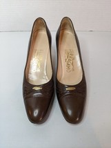 Vintage Ladies Salvatore Ferragamo Italy Brown Leather Heels Size 5.5AAA - £26.14 GBP