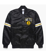 Brooklyn Nets New York Letterman Varsity Baseball Bomber Jacket Black Satin - £82.58 GBP