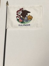 New Illinois State Mini Desk Flag - Black Wood Stick Gold Top 4” X 6” - £6.29 GBP