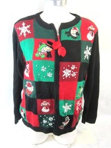BASIC EDITIONS Women Ugly Sweater Christmas snowmen sz L cardigan zip up... - £23.38 GBP